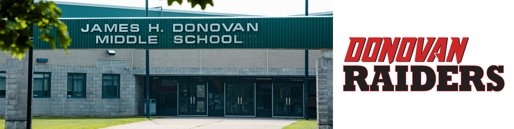 Gambar bangunan Sekolah Donovan dan Logo Donovan Raiders